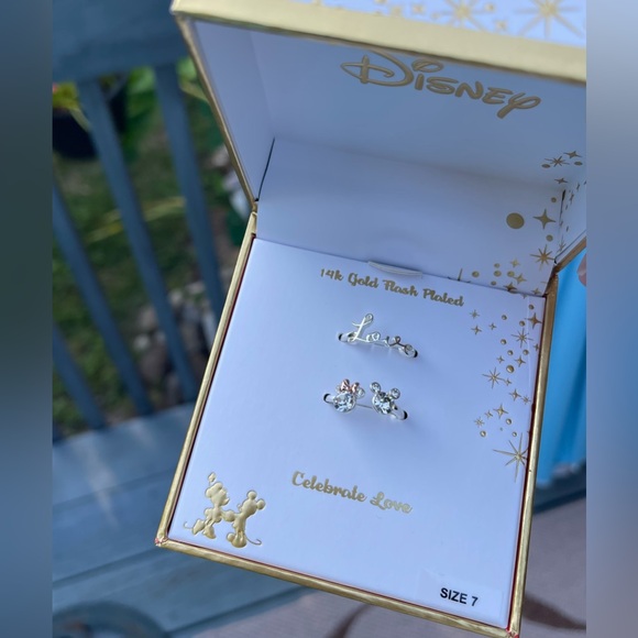 New Disney Crystal Mickey and Minnie Mouse Adjustable Ring and script love ring - Picture 3 of 6